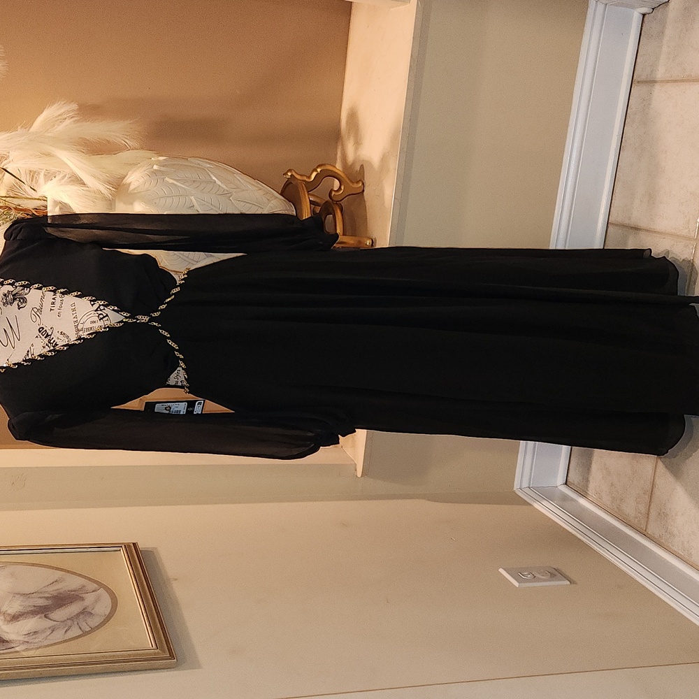 NWT ❗️ Marciani by Guess black long gown dress with gold chain details size 2